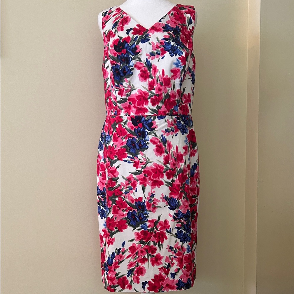 Talbots Dress Womens 12 Pink Blue Floral Sleeveless Sheath Lined Cottagecore NWT - Picture 12 of 12